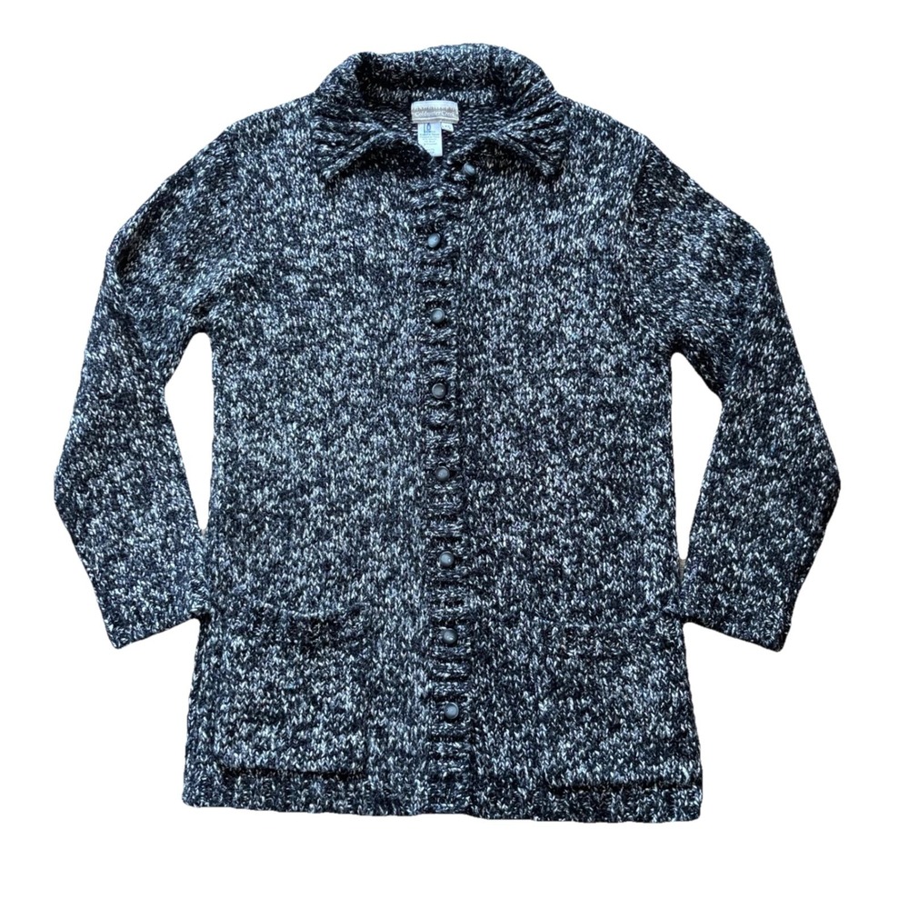 Coldwater Creek Womens XS Black White Marled Knit Button Front‎ Cardigan Sweater